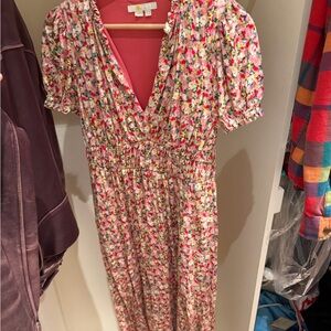 Boden Floral Maxi Dress in Pink and Red